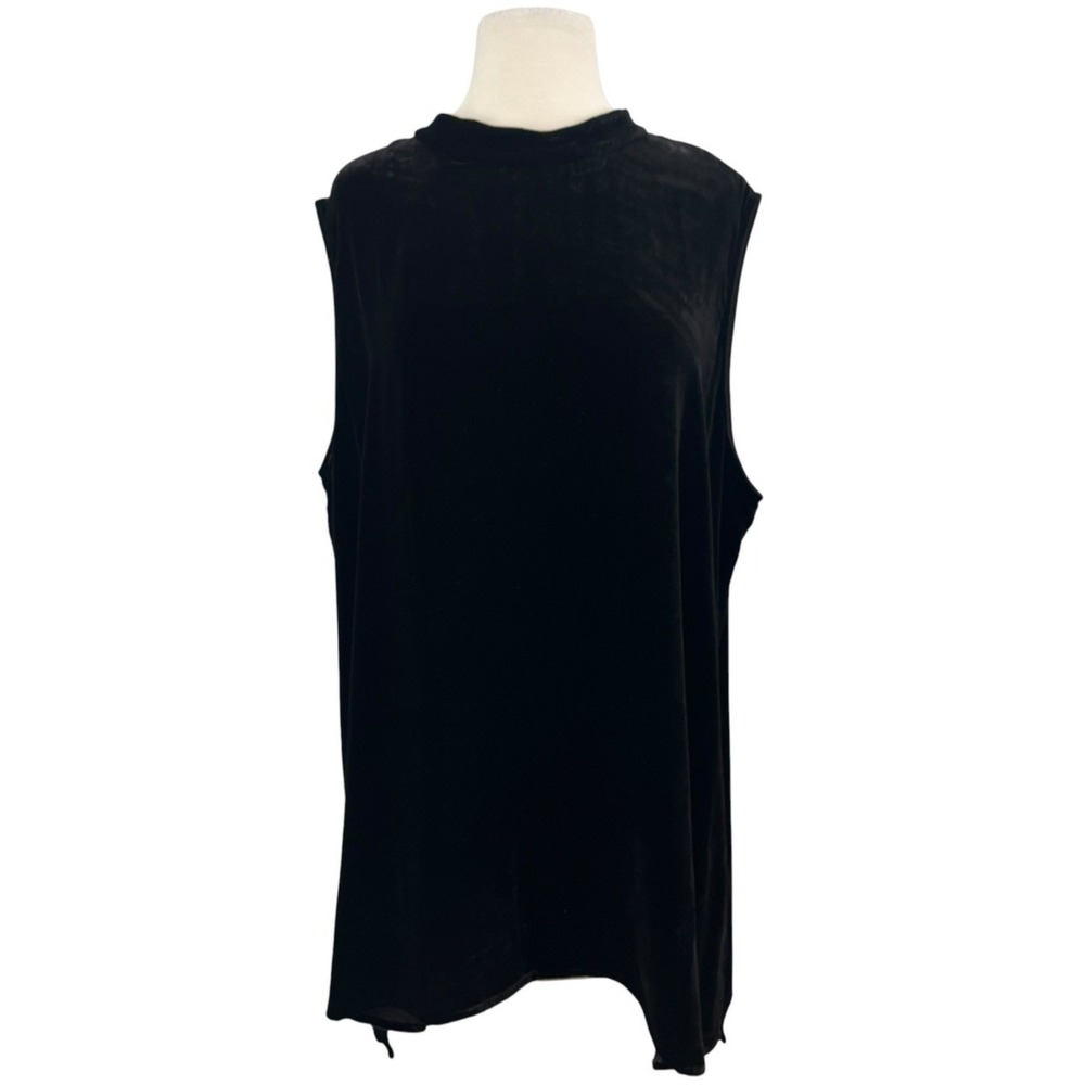 Eileen Fisher Velvet Top 2X Black Mock Silk Blend Sleeveless Tunic $198 Slit